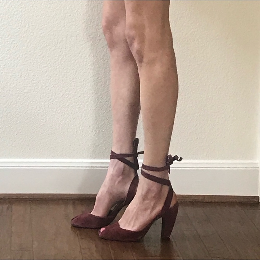 Vintage maroon high heel wrap around sandals size 7.5